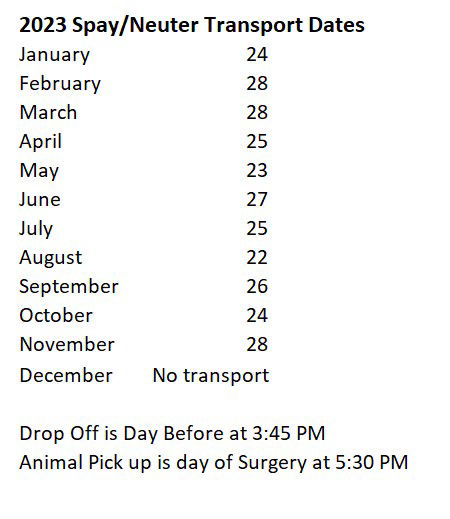 Humane Fort Wayne Transport Dates